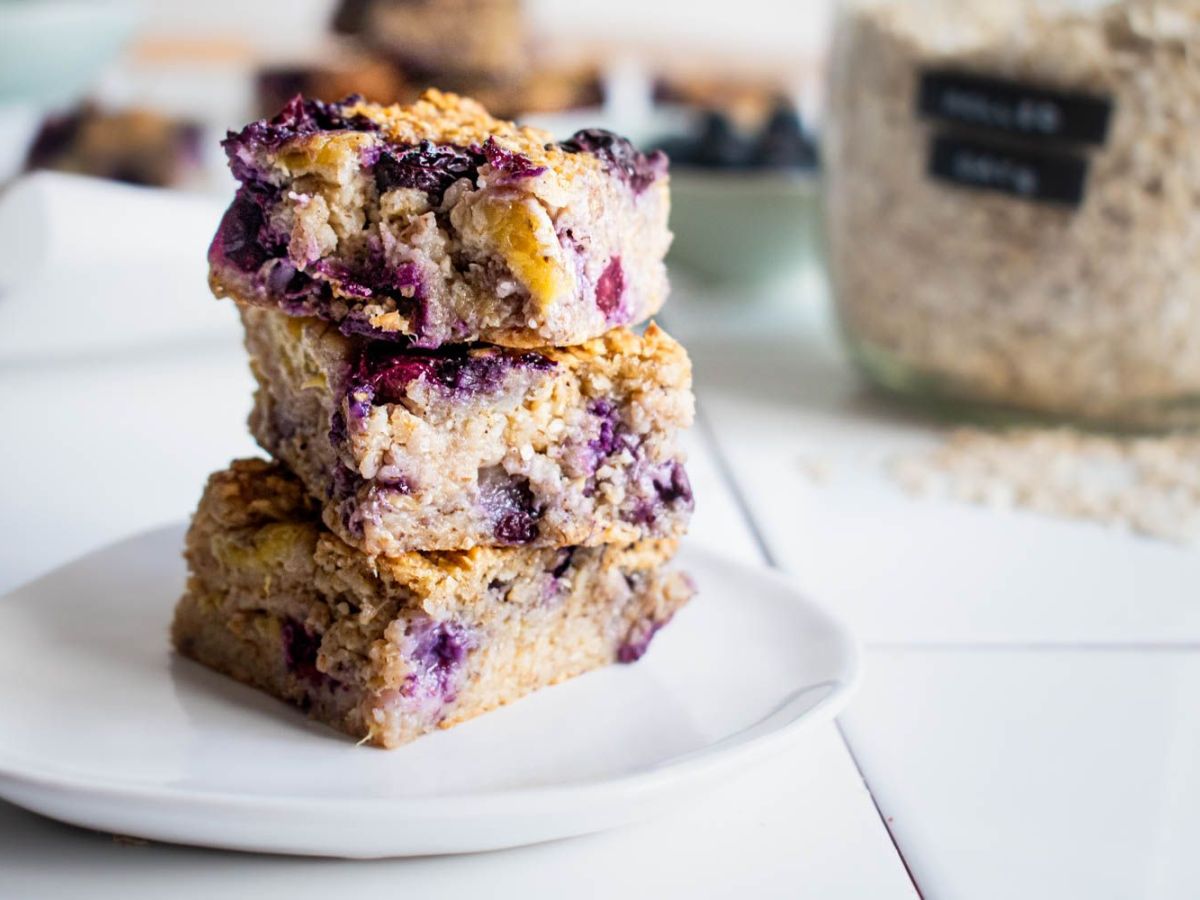 Blueberry Banana Oatmeal Bars on a Plate