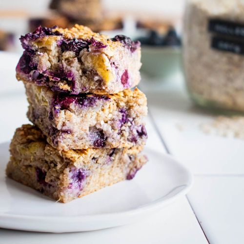 Blueberry Banana Oatmeal Bars on a Plate