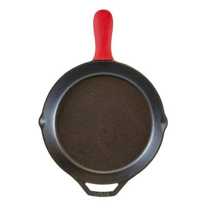 Lodge Cast Iron Skillet with Red Silicone Hot Handle Holder, 12-inch