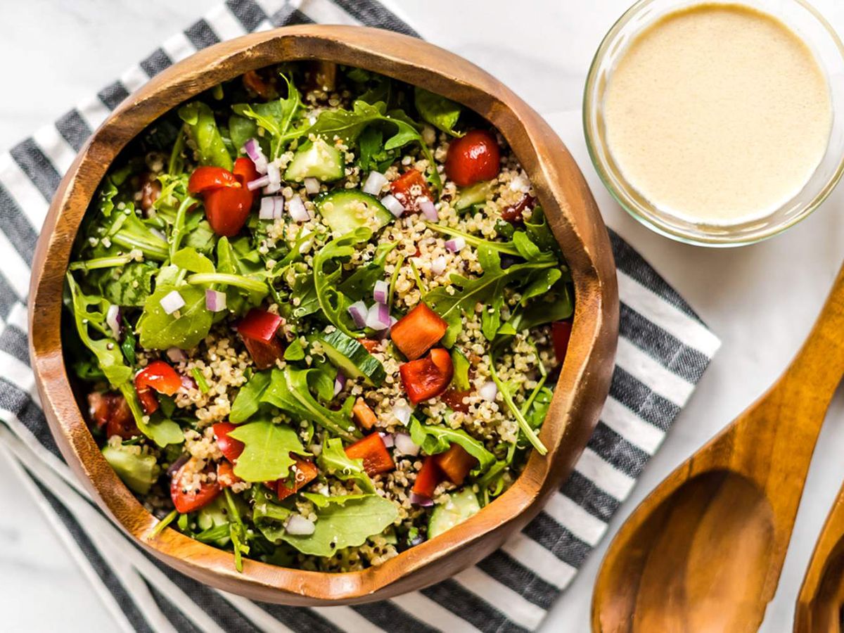 Mediterranean Quinoa Bowl with Hummus on the Side