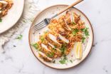 Garlic Parmesan Chicken on a Pretty Plate Served with Cauliflower Rice