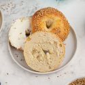 Two ingredient dough bagels with sesame seeds and served with cream cheese.